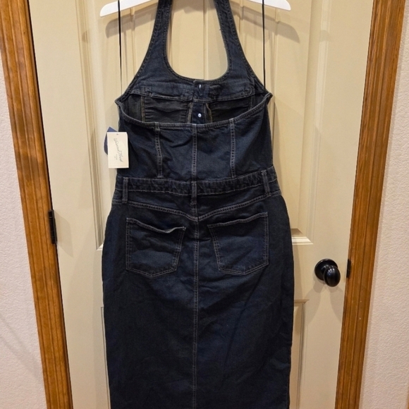 Denim Halter Midi Dress - Dark Wash - Women's Size 12 - New Streetwear Western - Picture 8 of 16